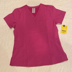Wink Women's Raspberry 5-Pocket V-Neck Short Sleeve Top